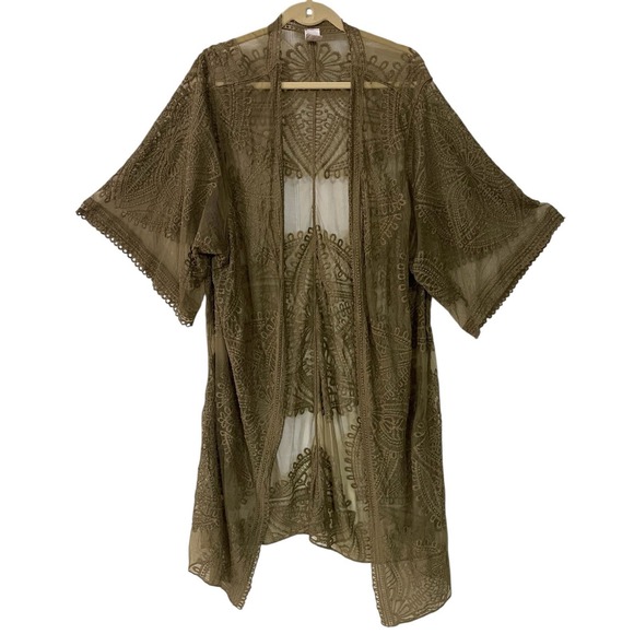 Sonoma Other - Sonoma Green Embroidered Mesh Lace Sheer Kimono Duster Cover Up Boho Fairy 3XL-4